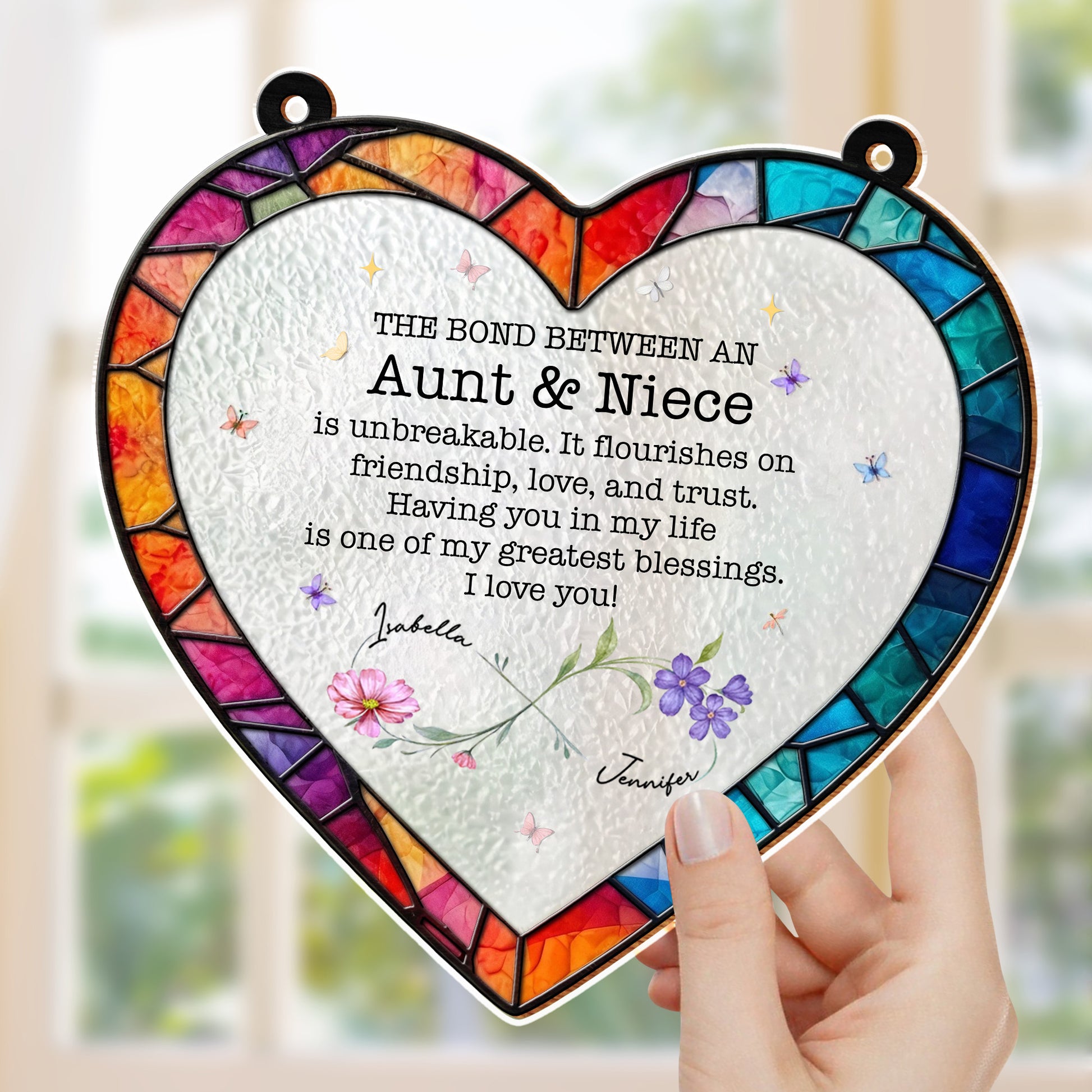 The Bond Between An Aunt & Niece, Stained Glass Heart