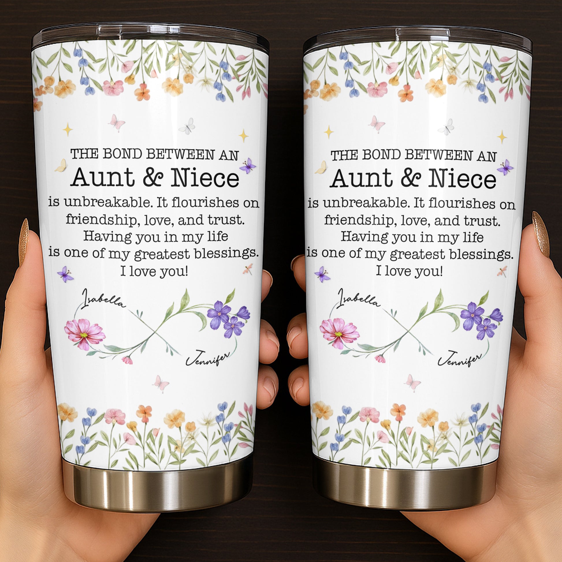 The Bond Between An Aunt & Niece, Flowers And Butterfly