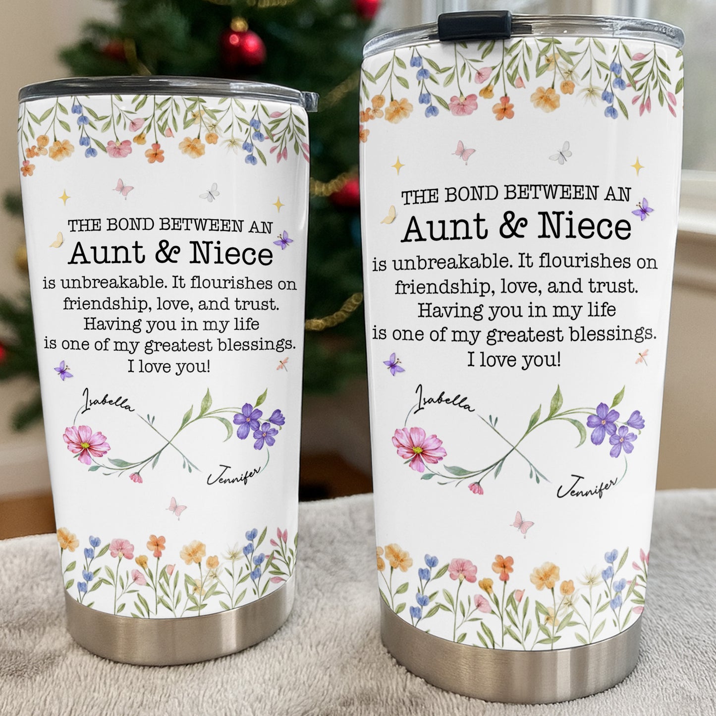 The Bond Between An Aunt & Niece, Flowers And Butterfly