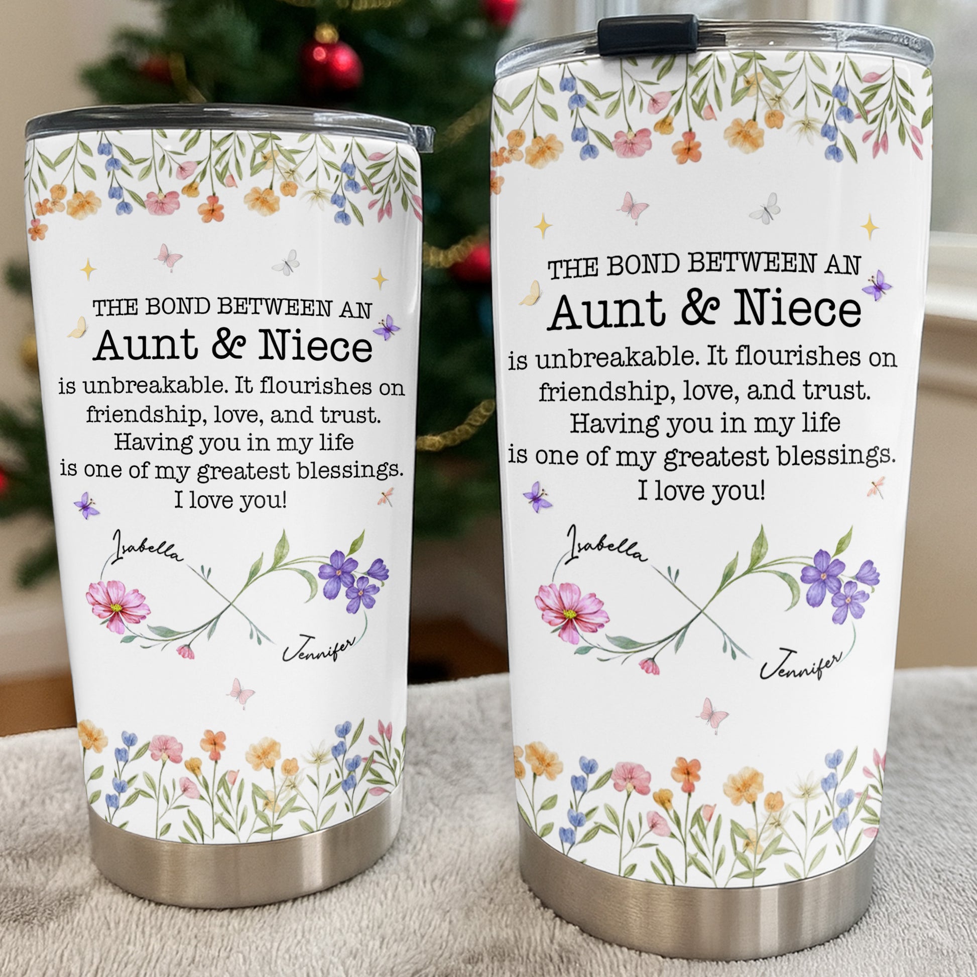 The Bond Between An Aunt & Niece, Flowers And Butterfly