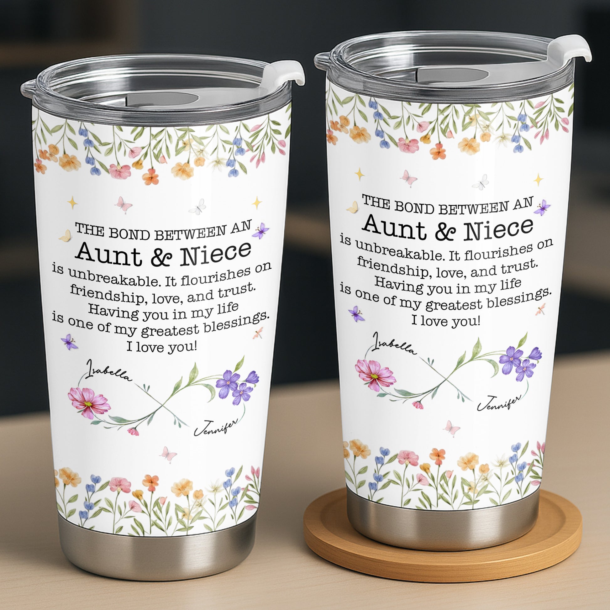 The Bond Between An Aunt & Niece, Flowers And Butterfly