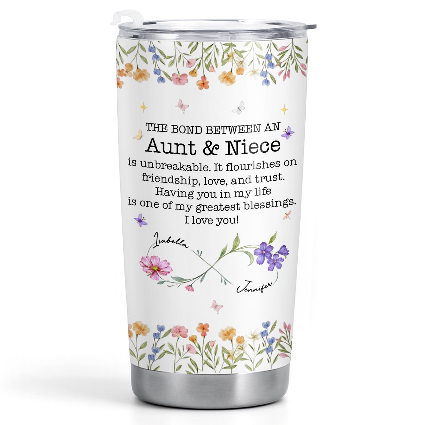 The Bond Between An Aunt & Niece, Flowers And Butterfly