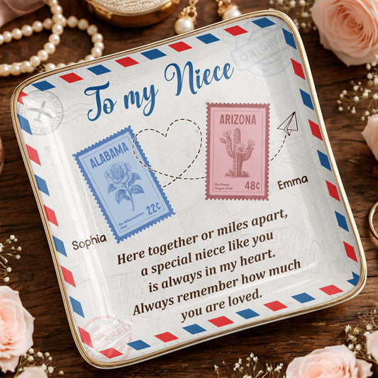 To My Niece, Postal Stamps And Hearts Design
