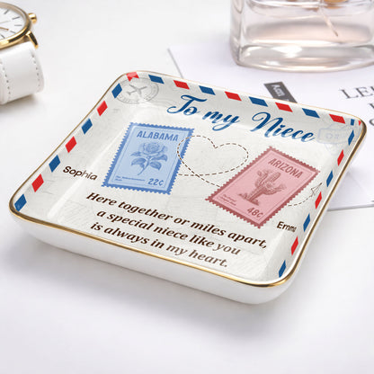 To My Niece, Postal Stamps And Hearts Design