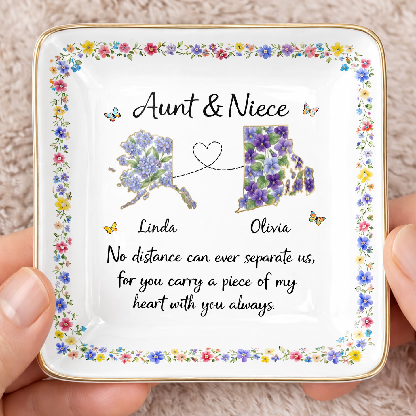 Aunt & Niece No Distance Can Ever Separate Us Floral State Map