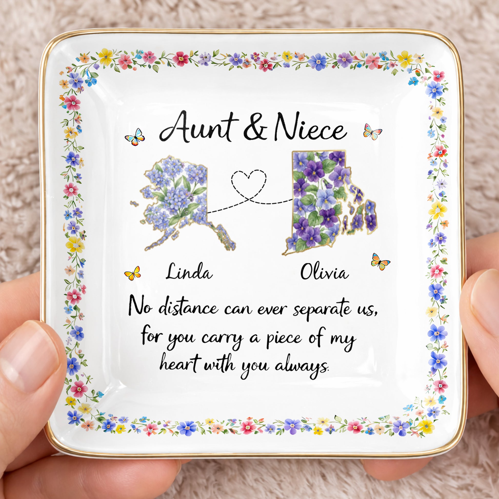 Aunt & Niece No Distance Can Ever Separate Us Floral State Map