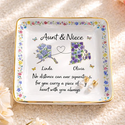 Aunt & Niece No Distance Can Ever Separate Us Floral State Map