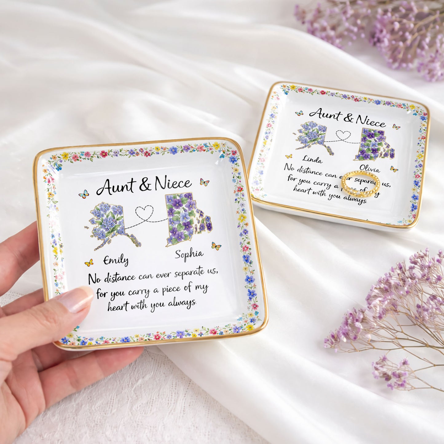 Aunt & Niece No Distance Can Ever Separate Us Floral State Map