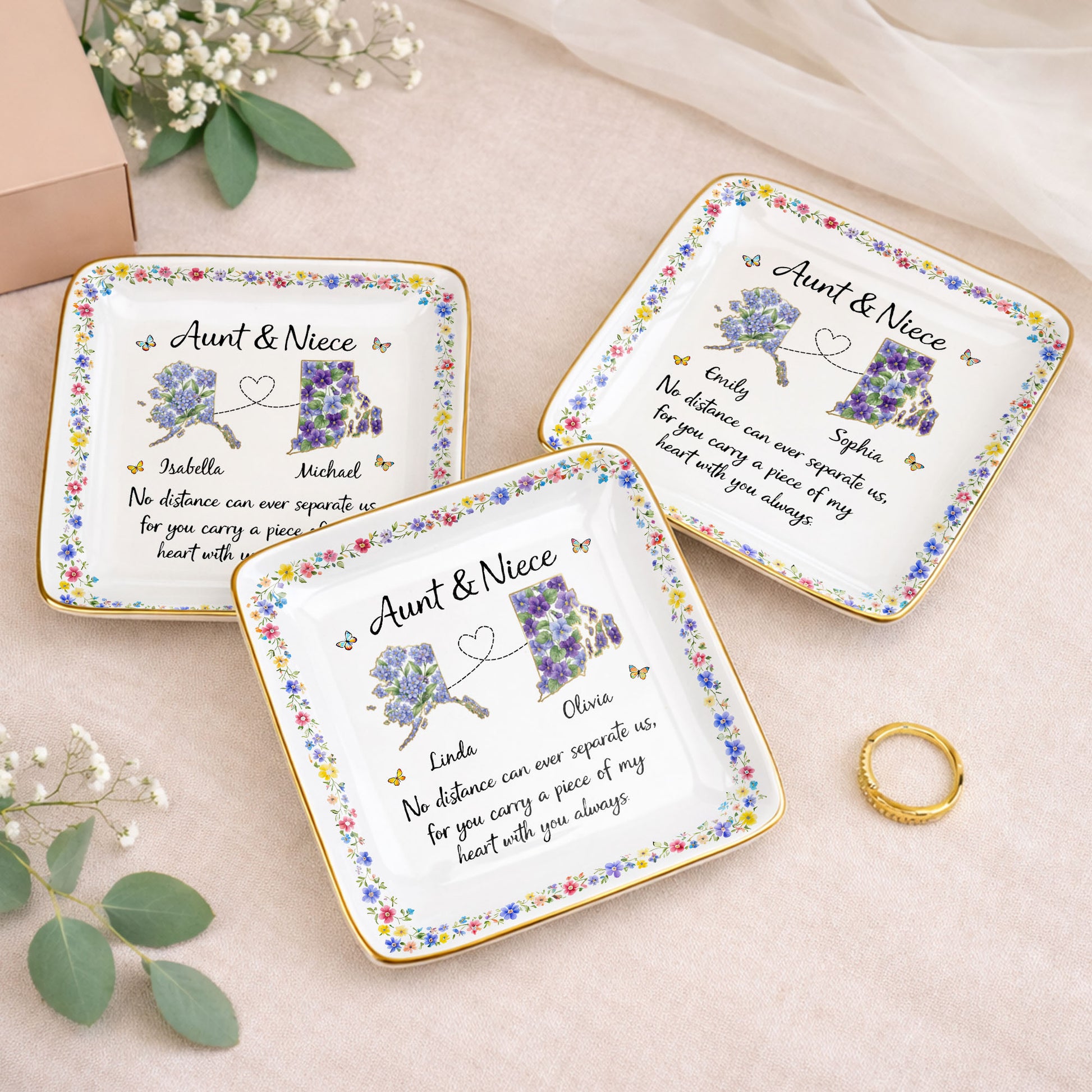 Aunt & Niece No Distance Can Ever Separate Us Floral State Map