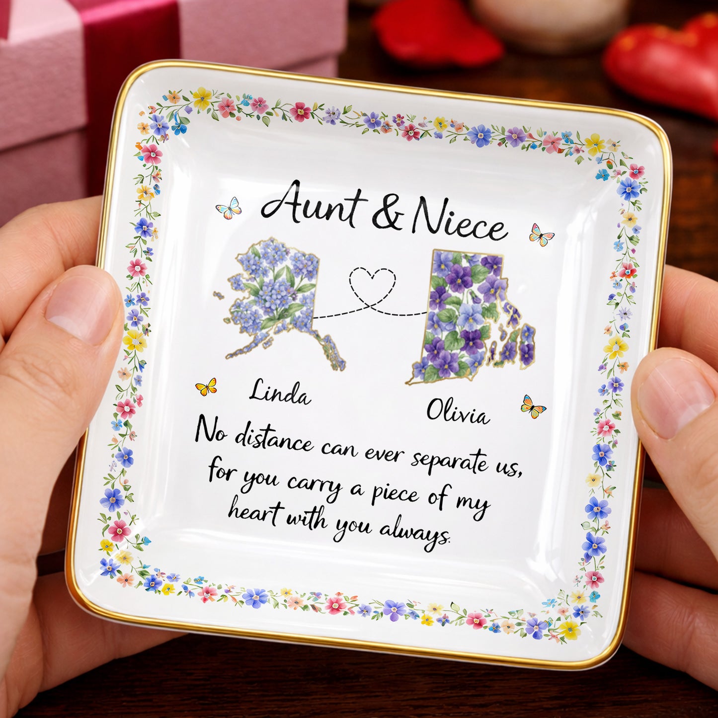 Aunt & Niece No Distance Can Ever Separate Us Floral State Map