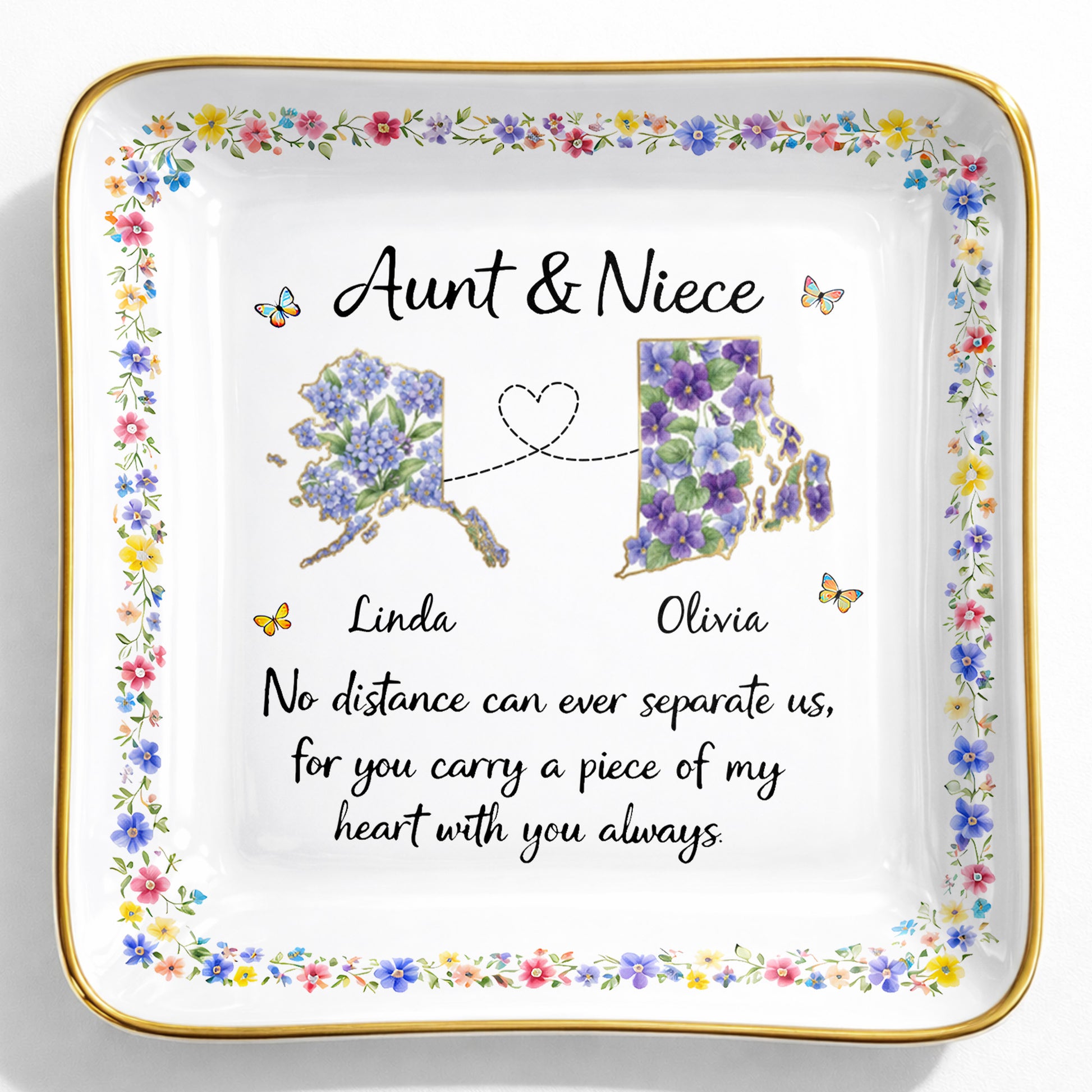 Aunt & Niece No Distance Can Ever Separate Us Floral State Map