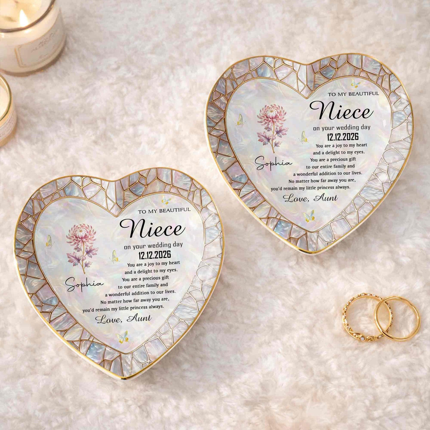 To My Beautiful Niece On Your Wedding Day Flower Heart Jewelry Dish - Personalized Custom Jewelry Dish, Ceramic Dish, Heart Shape - NCE075_HCRF