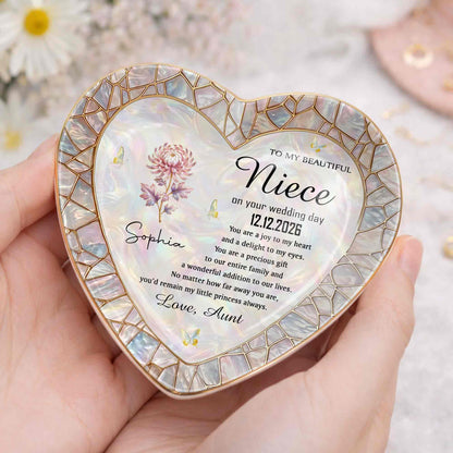 To My Beautiful Niece On Your Wedding Day Flower Heart Jewelry Dish - Personalized Custom Jewelry Dish, Ceramic Dish, Heart Shape - NCE075_HCRF