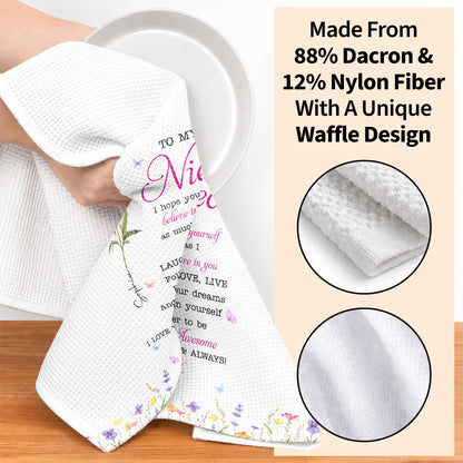 To My Niece Believe In Yourself With Pink Birth Flower - Personalized Kitchen Towel - NCE094_TOWL
