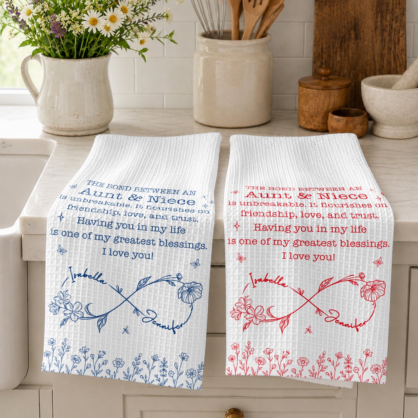 The Bond Between An Aunt And Niece Unbreakable Flowers Design - Personalized Kitchen Towel - NCE102_TOWL
