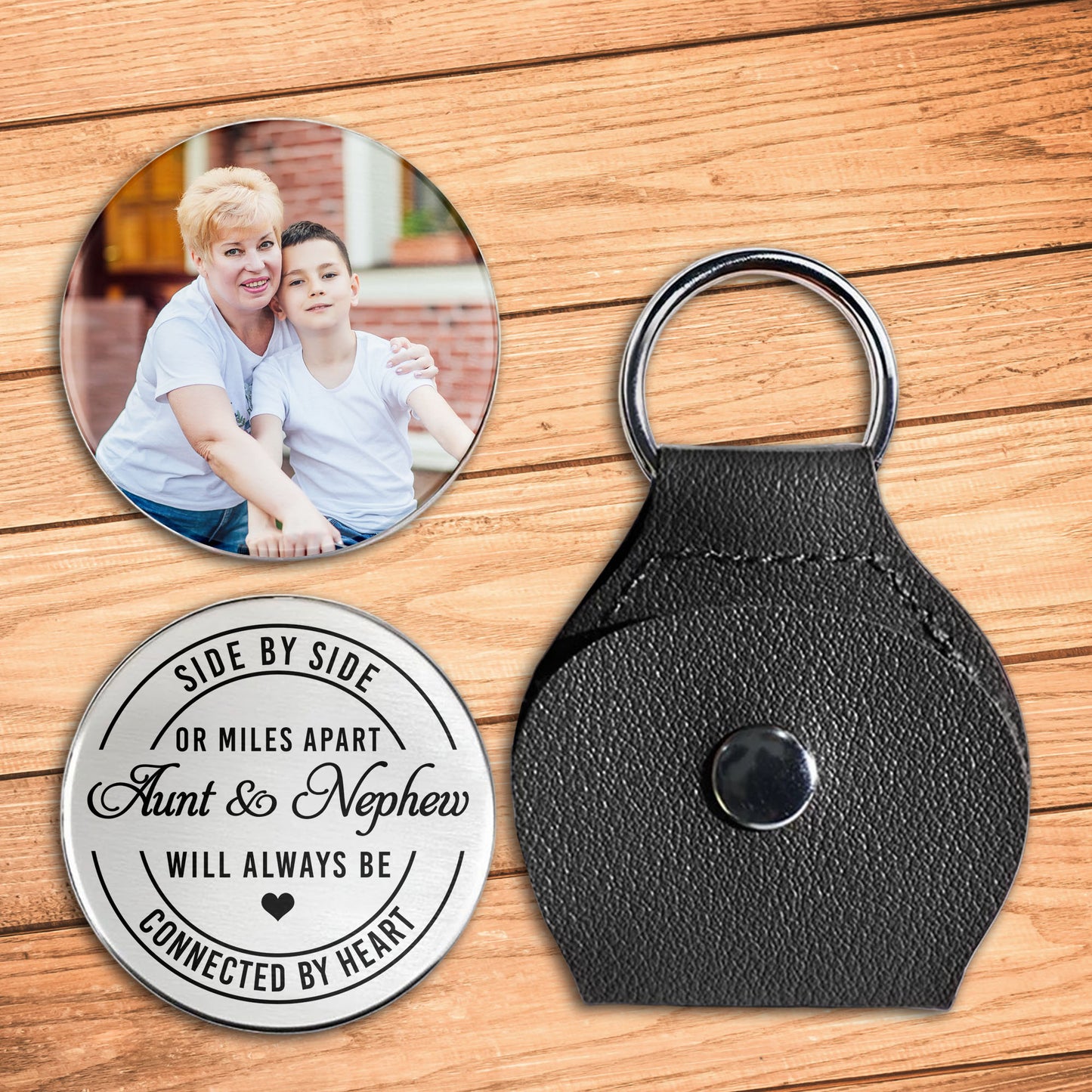 Side By Side Or Miles Apart Aunt And Nephew Heart Photo Keychain - Personalized Custom Pocket Hug - NEP006_HTOK