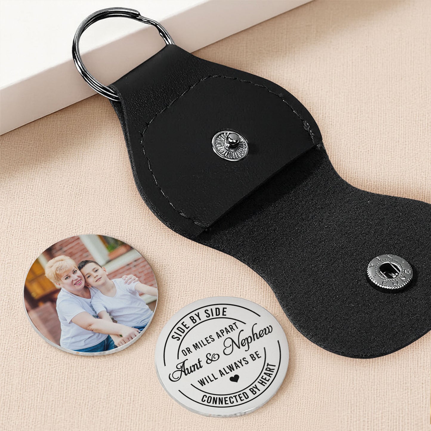 Side By Side Or Miles Apart Aunt And Nephew Heart Photo Keychain - Personalized Custom Pocket Hug - NEP006_HTOK