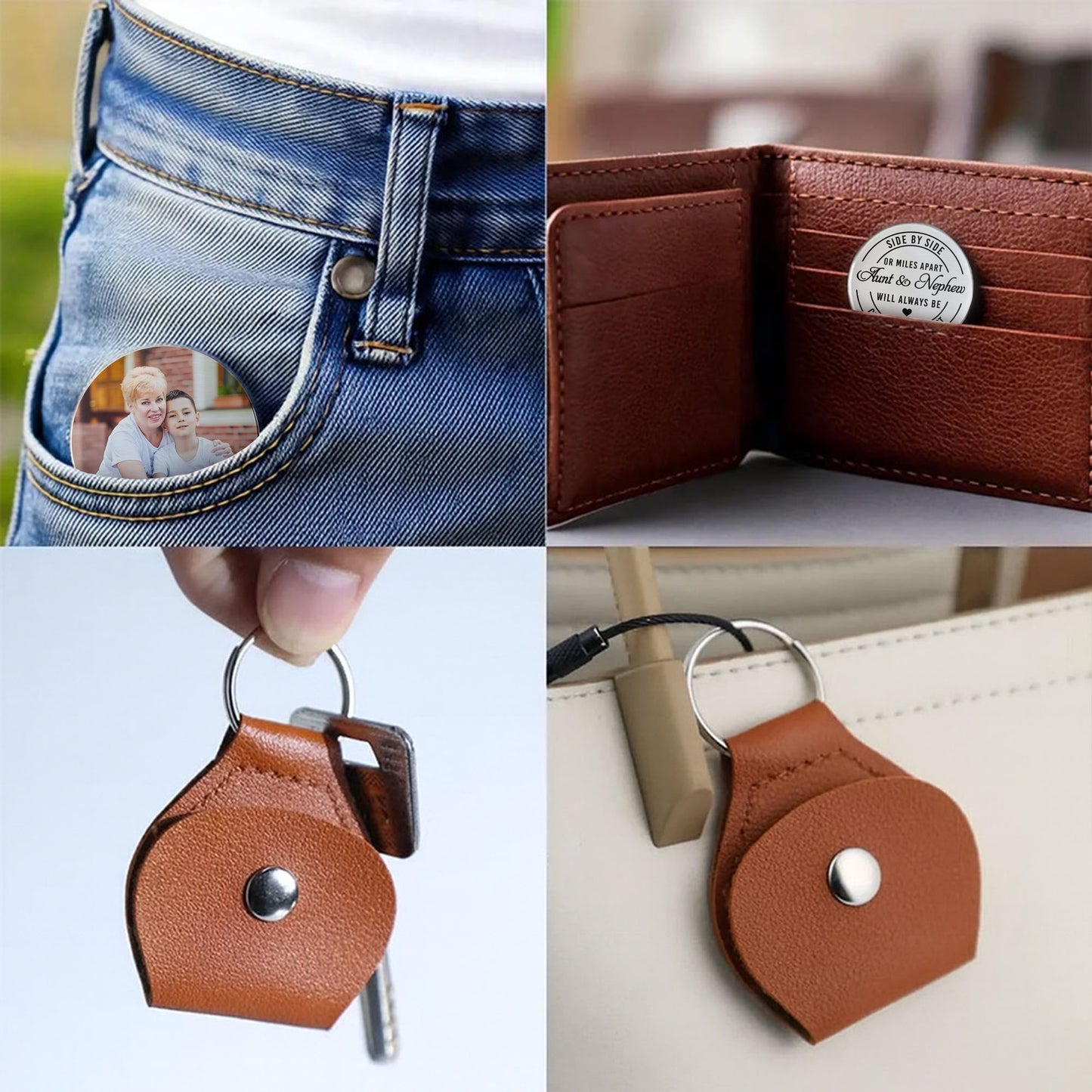Side By Side Or Miles Apart Aunt And Nephew Heart Photo Keychain - Personalized Custom Pocket Hug - NEP006_HTOK