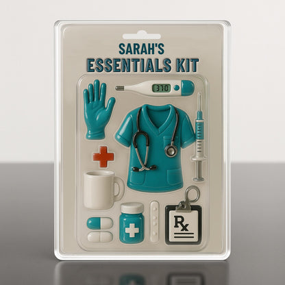 Sarah's Essentials Kit, Medical Scrubs, Stethoscope, Glove, Coffee Mug