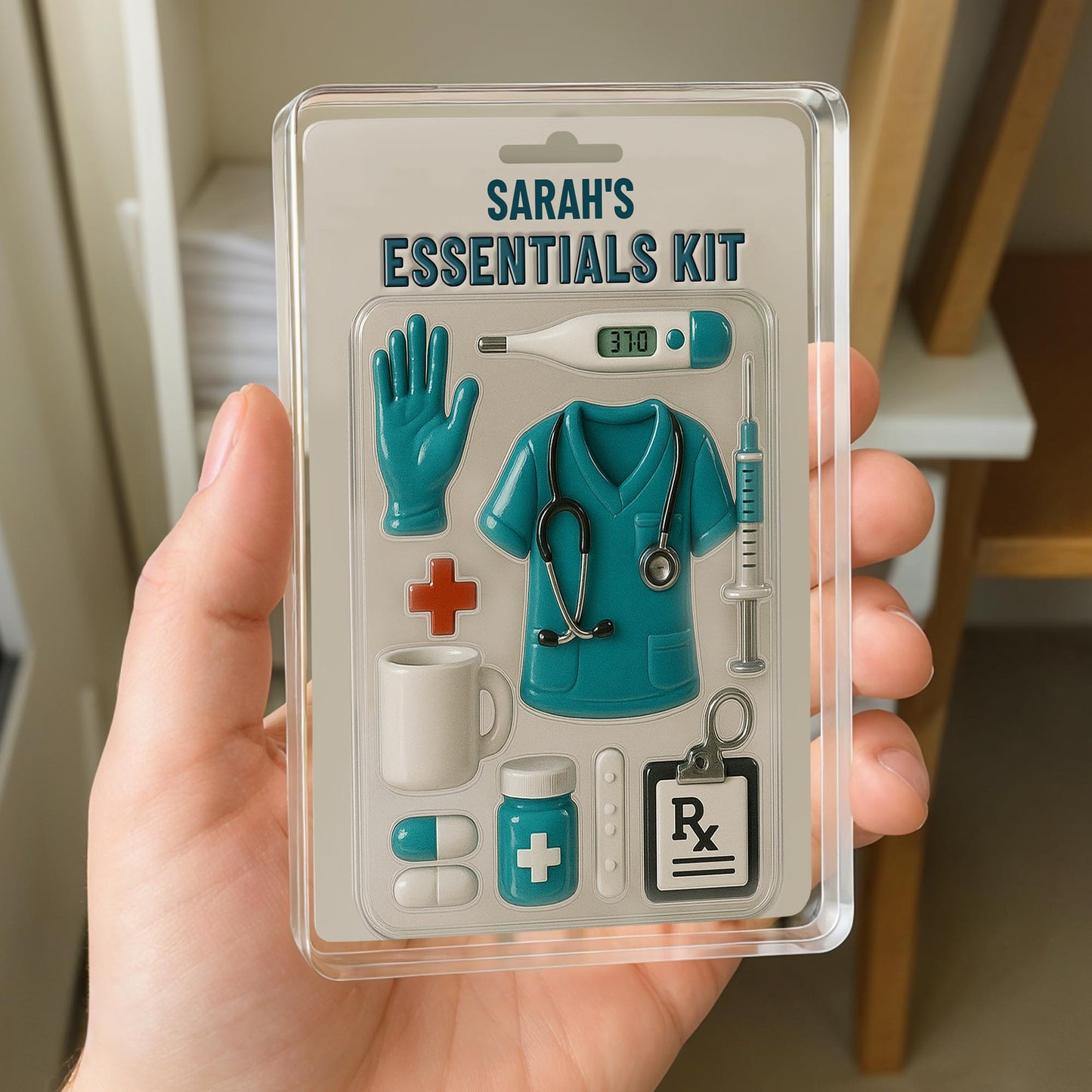 Sarah's Essentials Kit, Medical Scrubs, Stethoscope, Glove, Coffee Mug