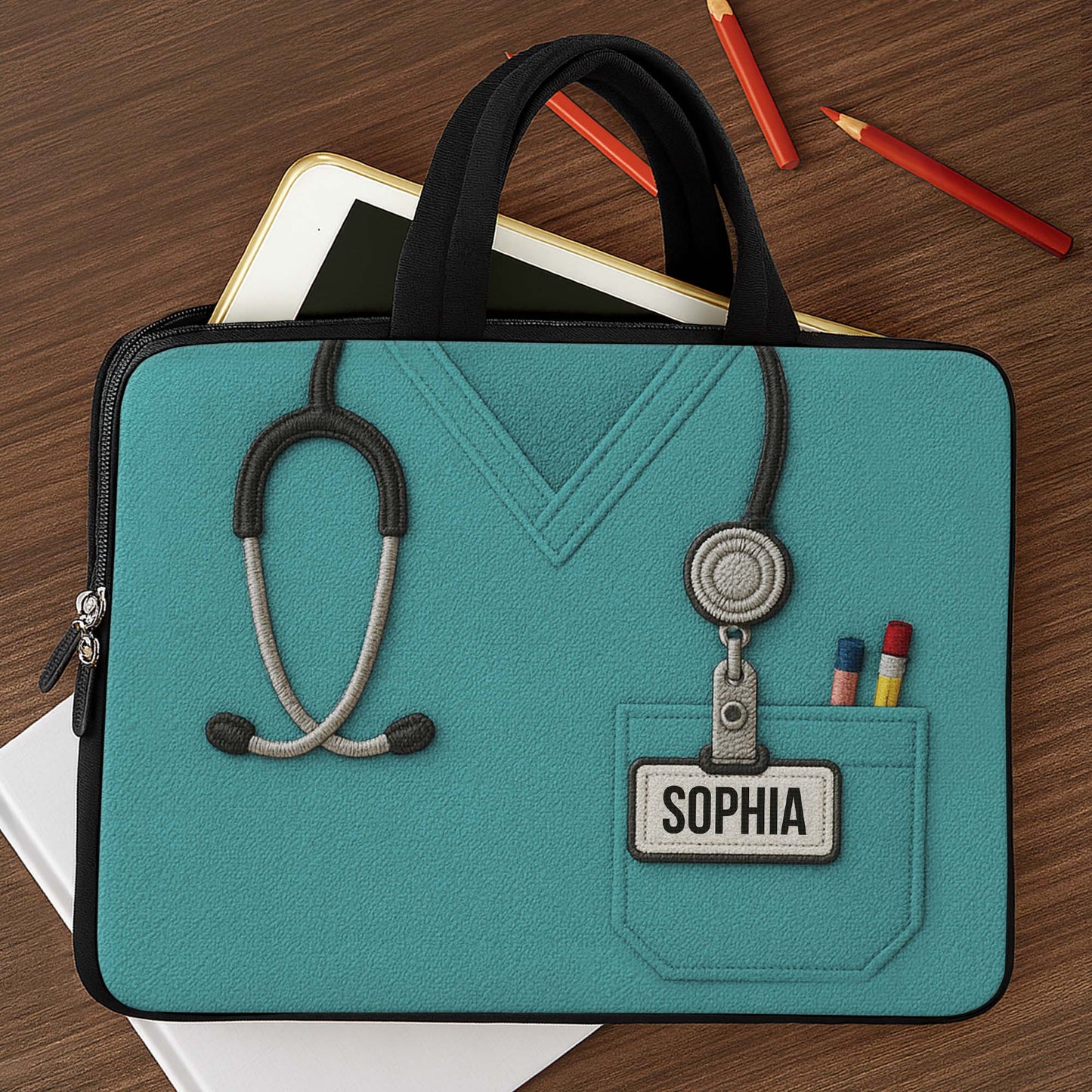 Nurse Scrub Design With Stethoscope And Pens Sleeve