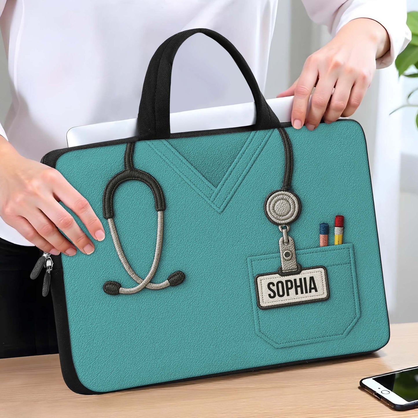 Nurse Scrub Design With Stethoscope And Pens Sleeve