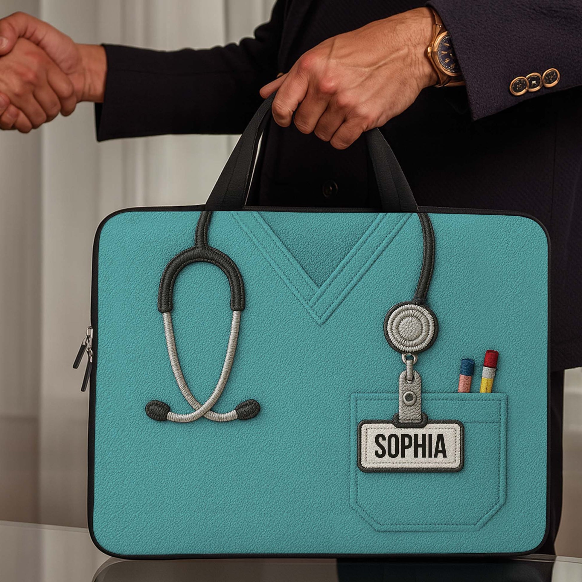 Nurse Scrub Design With Stethoscope And Pens Sleeve