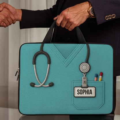 Nurse Scrub Design With Stethoscope And Pens Sleeve