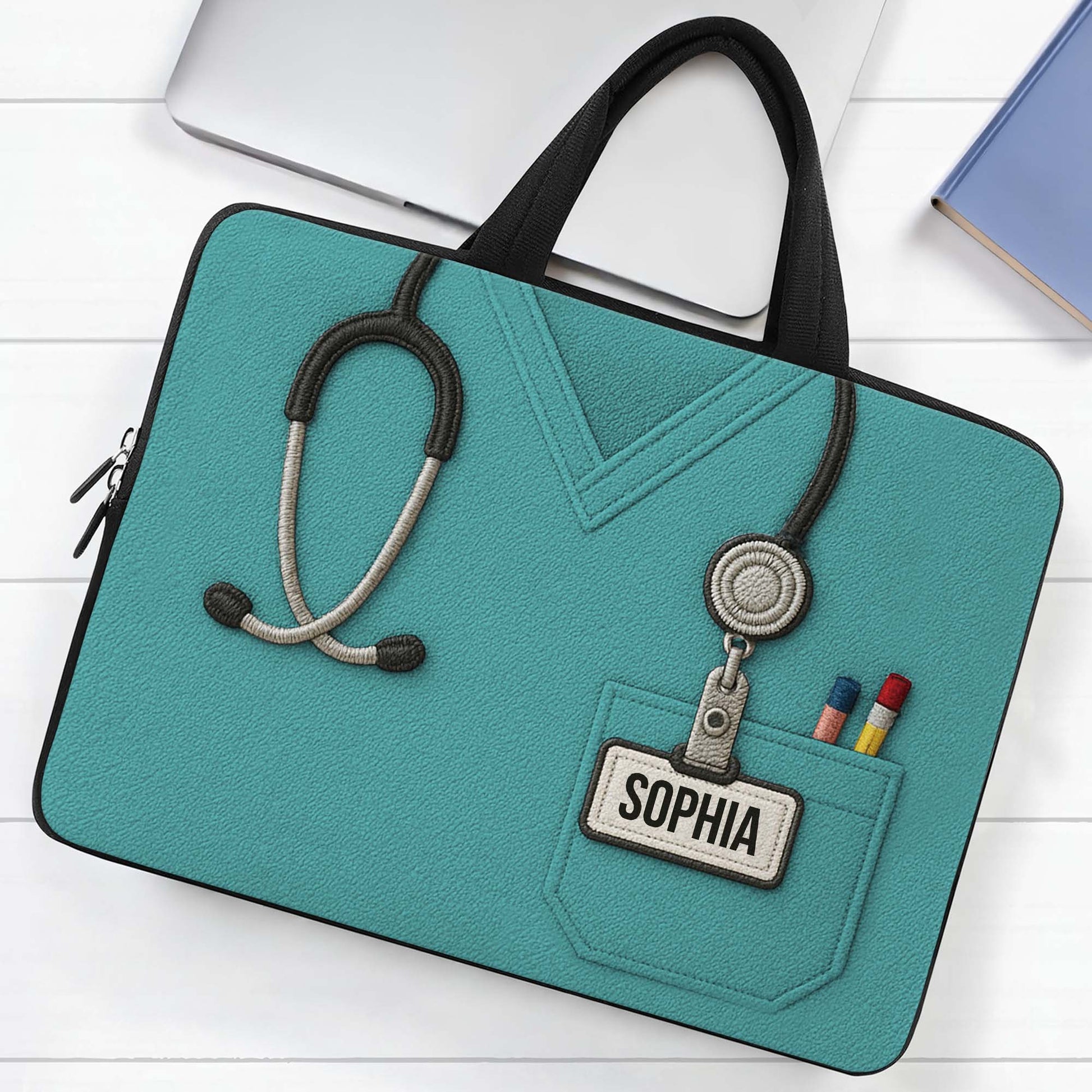 Nurse Scrub Design With Stethoscope And Pens Sleeve