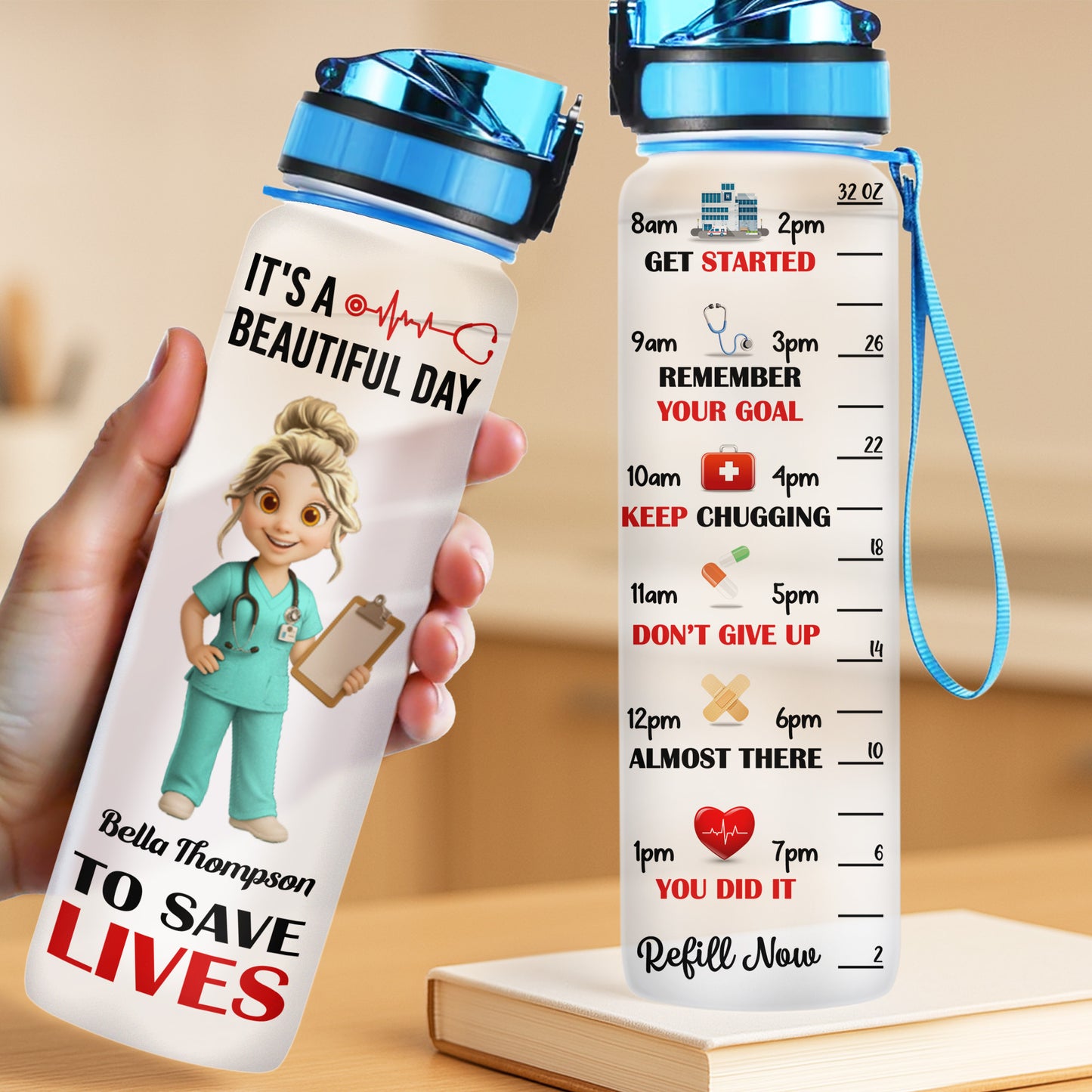 Bouteille d'eau « C'est une belle journée pour sauver des vies » pour les professionnels de la santé - Bouteille de suivi personnalisée - NUR005_WATRA