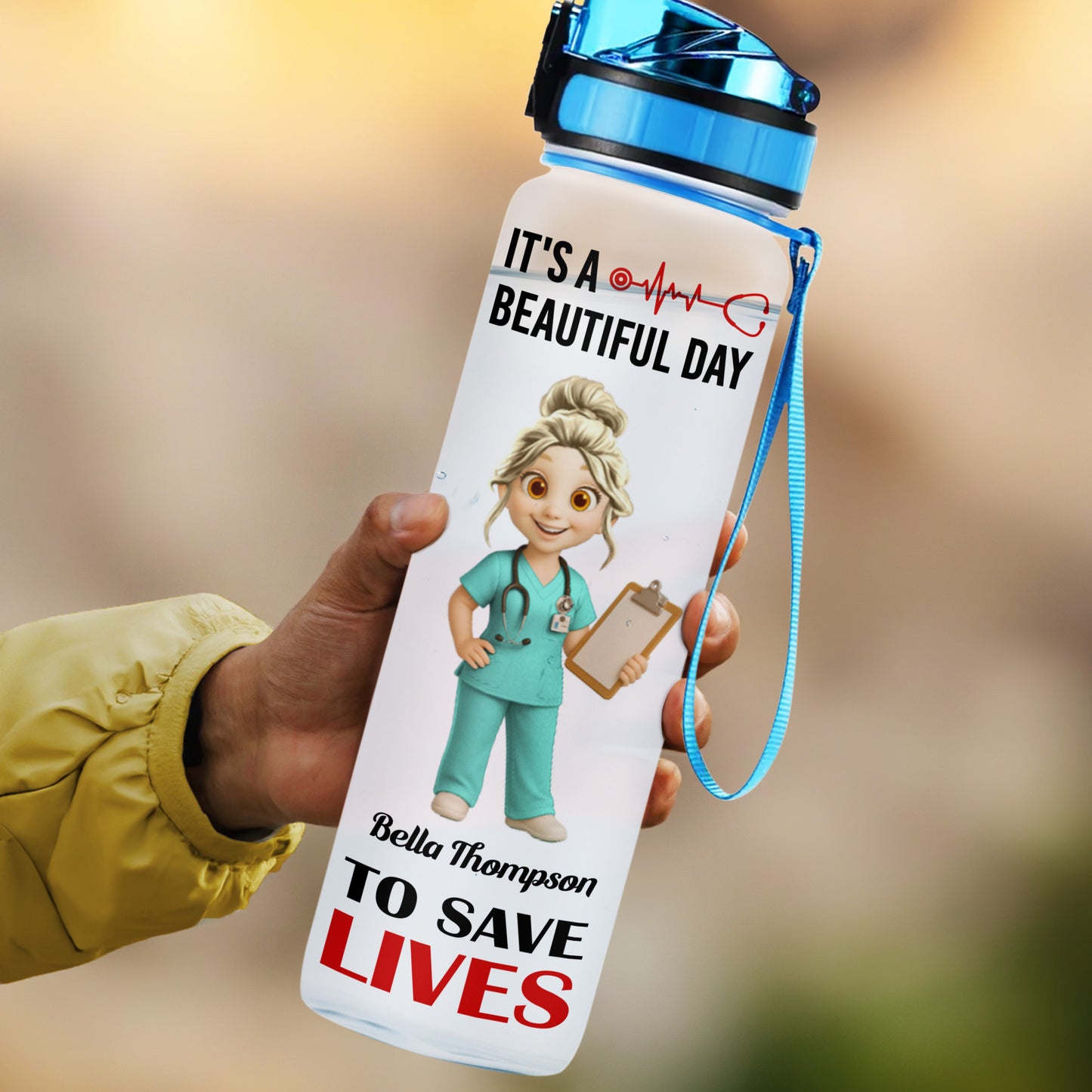 Bouteille d'eau « C'est une belle journée pour sauver des vies » pour les professionnels de la santé - Bouteille de suivi personnalisée - NUR005_WATRA