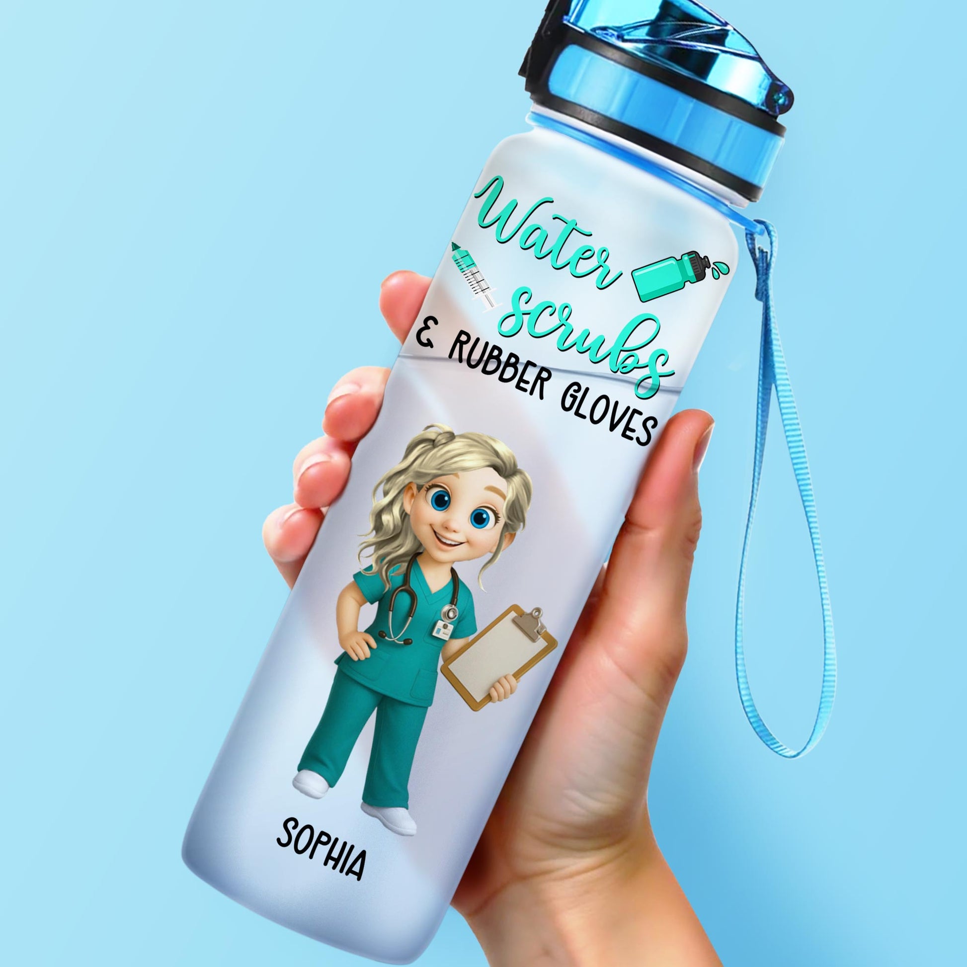 Water, Scrubs & Rubber Gloves, Nurse With Stethoscope