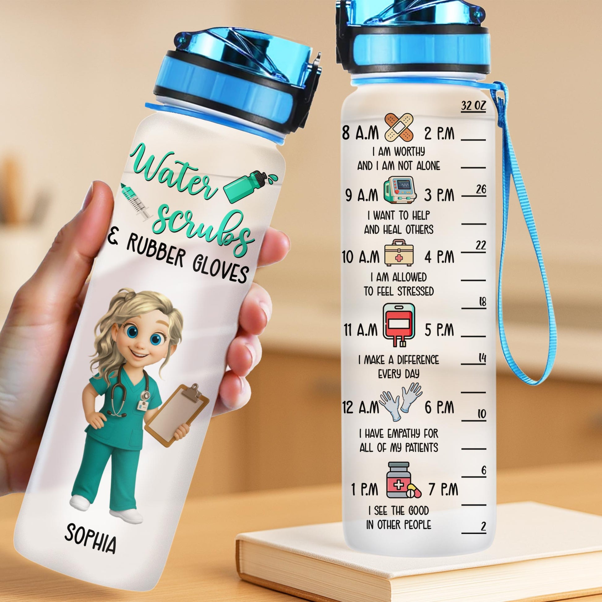 Water, Scrubs & Rubber Gloves, Nurse With Stethoscope