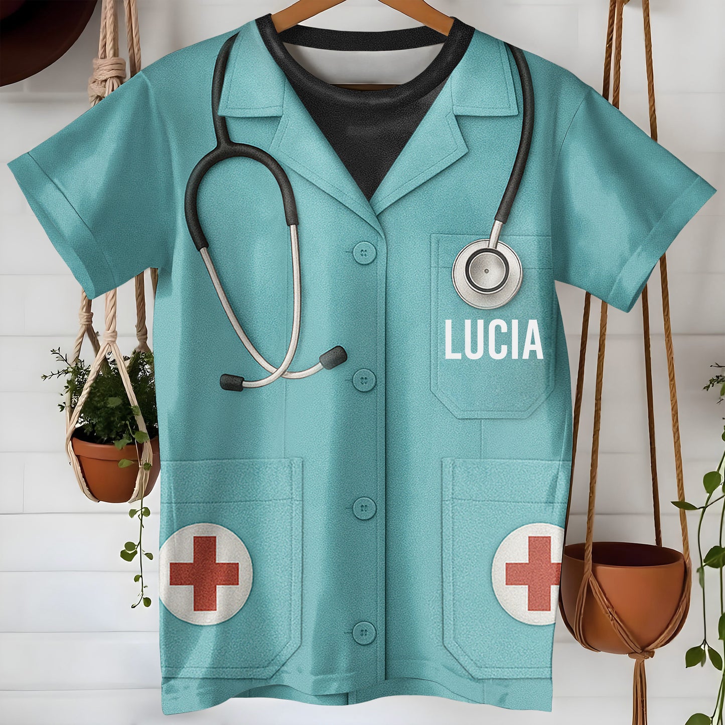 Customizable Nurse Station Uniform Printed T-Shirt With Stethoscope