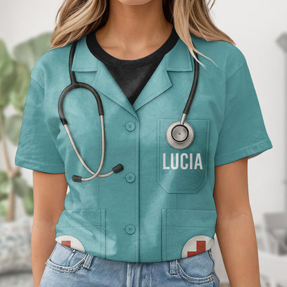 Customizable Nurse Station Uniform Printed T-Shirt With Stethoscope