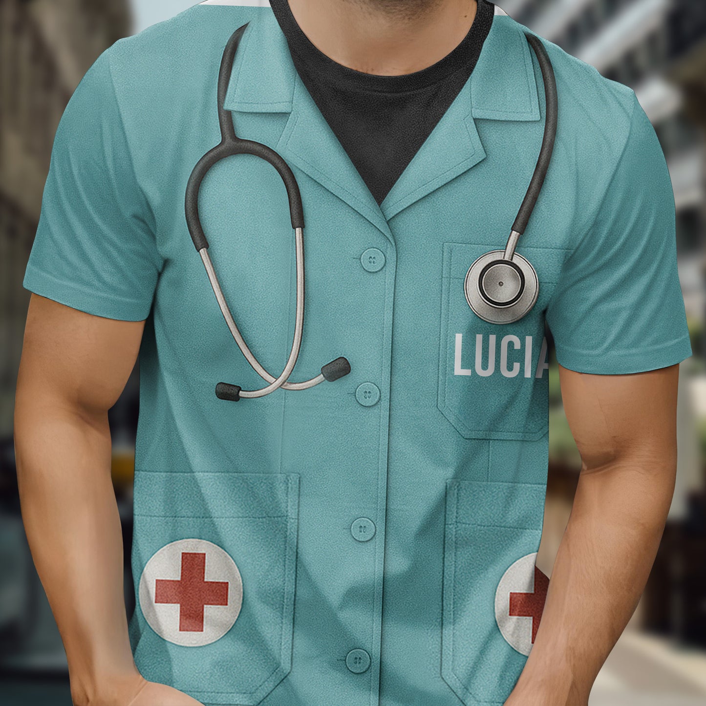 Customizable Nurse Station Uniform Printed T-Shirt With Stethoscope