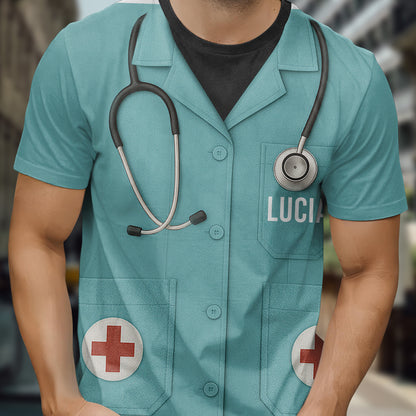 Customizable Nurse Station Uniform Printed T-Shirt With Stethoscope