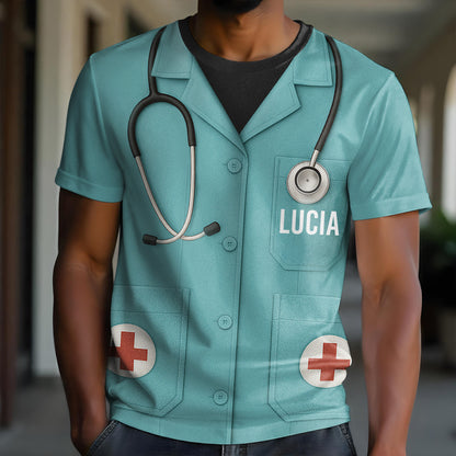 Customizable Nurse Station Uniform Printed T-Shirt With Stethoscope