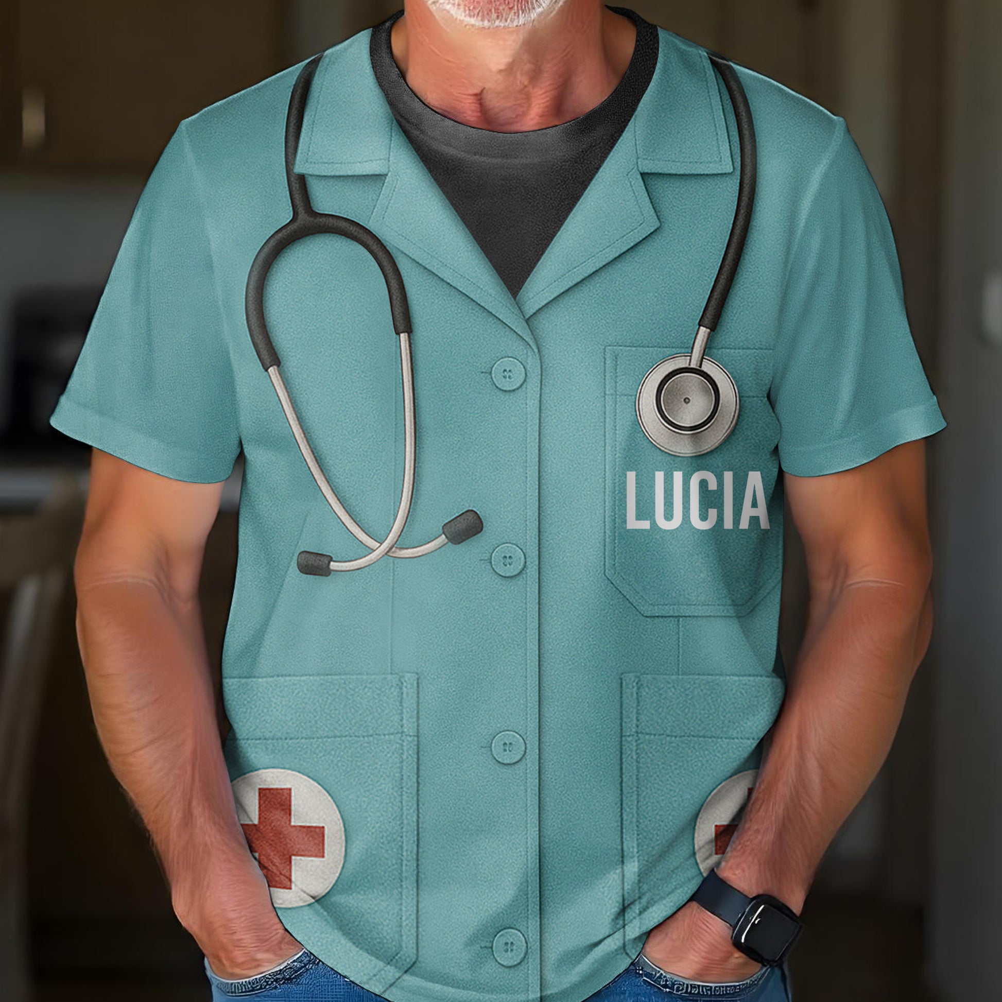 Customizable Nurse Station Uniform Printed T-Shirt With Stethoscope