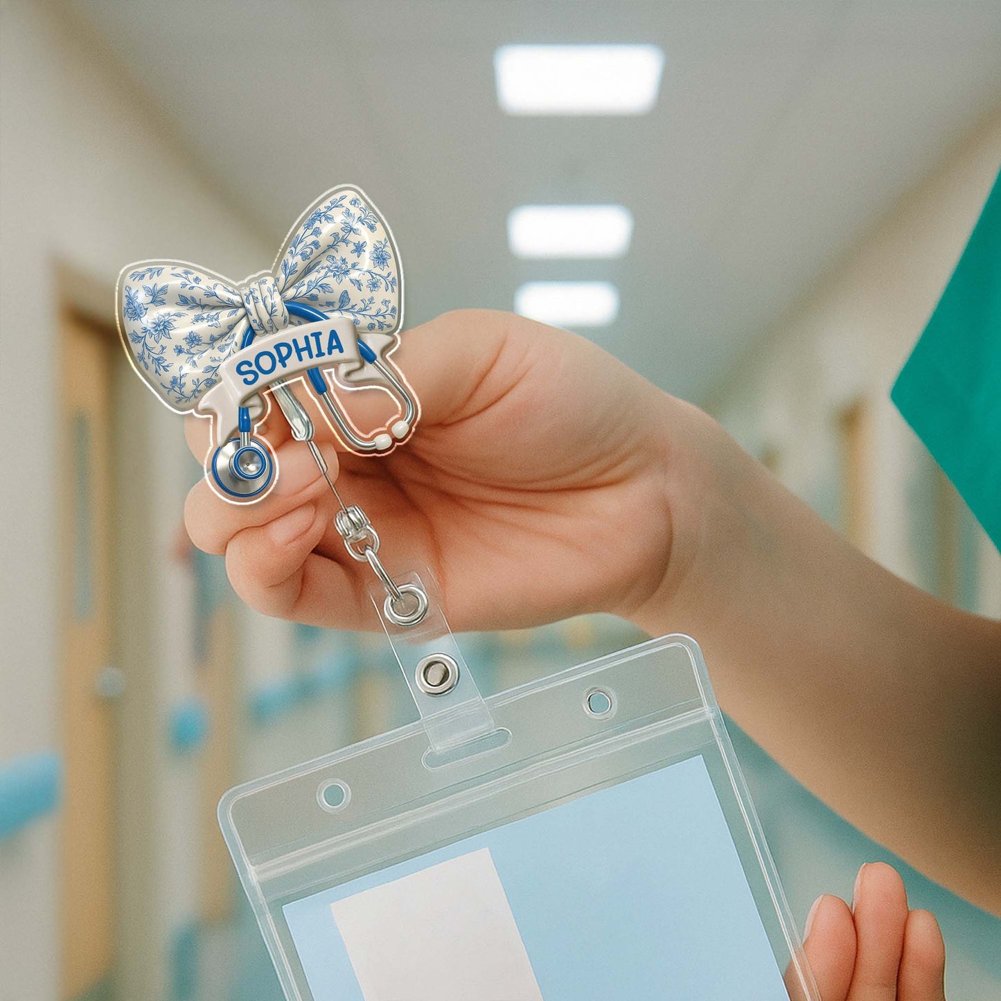 Personalized Floral Badge Reel With Custom Name