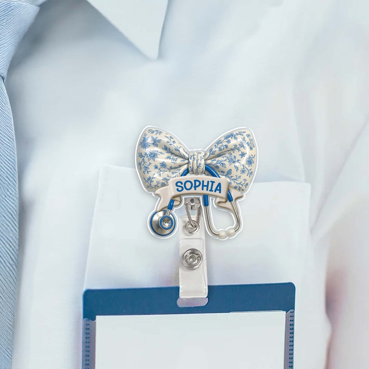 Personalized Floral Badge Reel With Custom Name