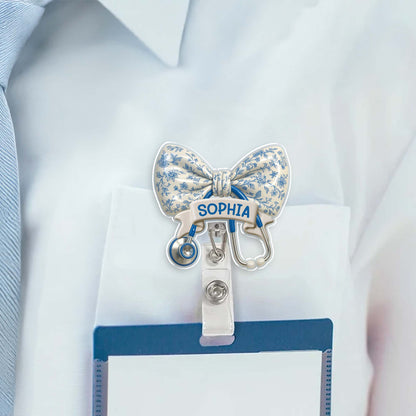 Personalized Floral Badge Reel With Custom Name