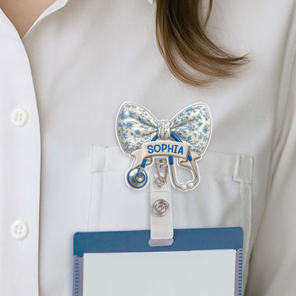 Personalized Floral Badge Reel With Custom Name