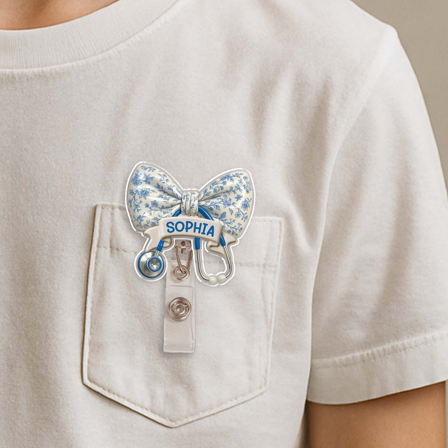 Personalized Floral Badge Reel With Custom Name