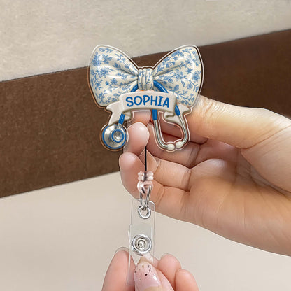 Personalized Floral Badge Reel With Custom Name