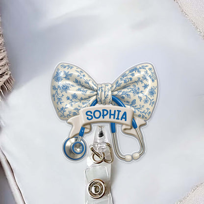 Personalized Floral Badge Reel With Custom Name