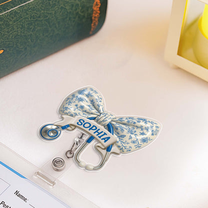 Personalized Floral Badge Reel With Custom Name