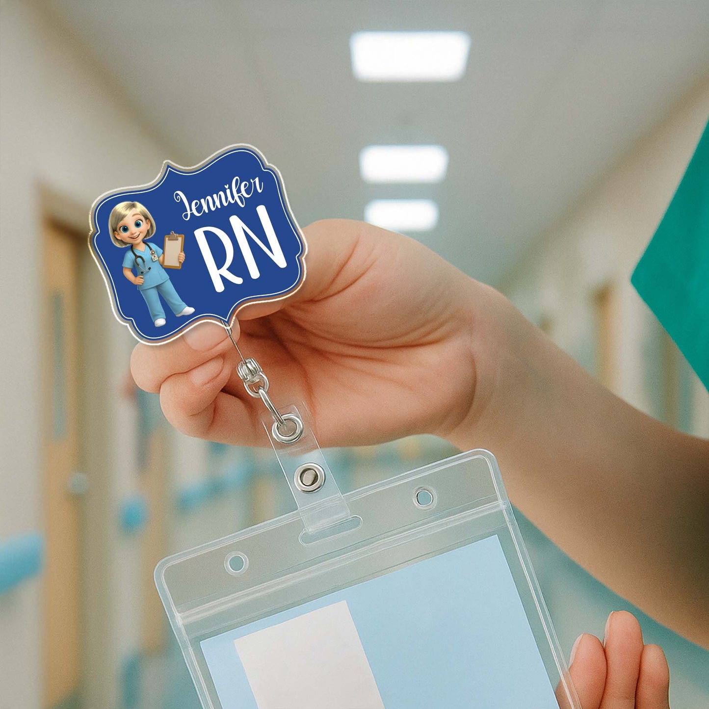 Custom Cheerful Cartoon Nurse Badge Reel