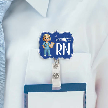 Custom Cheerful Cartoon Nurse Badge Reel