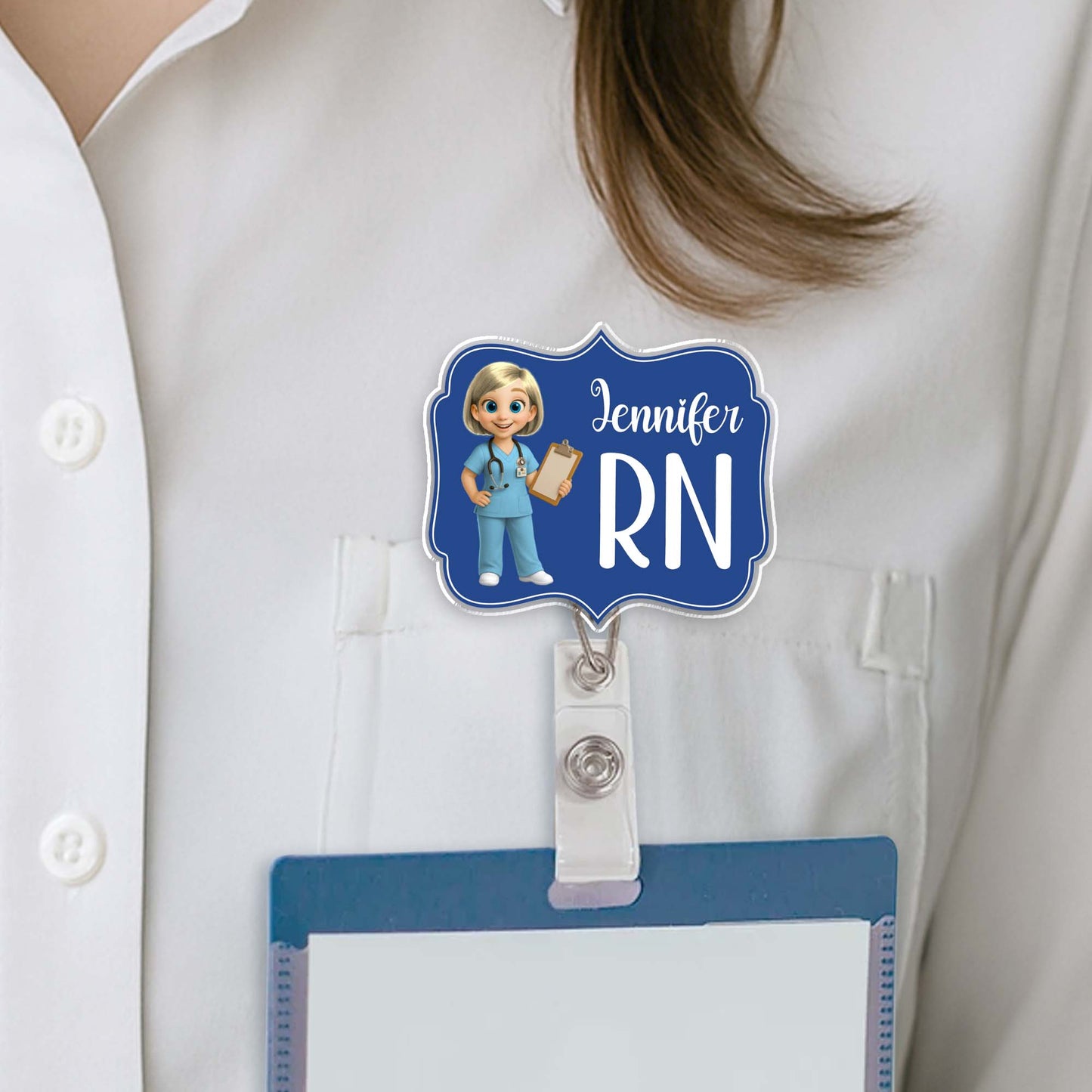 Custom Cheerful Cartoon Nurse Badge Reel